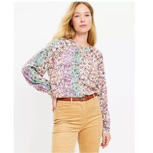 NWOT Ann Taylor LOFT Floral Paisley Patchwork Pleated Relaxed Popover Blouse XS